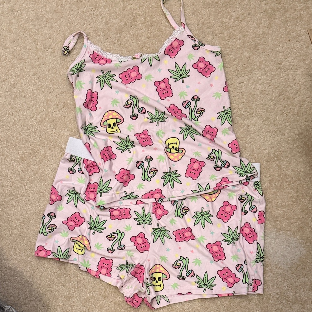 Pink Gummy Bear, Mushroom, and Mary Jane Cute PJ Set